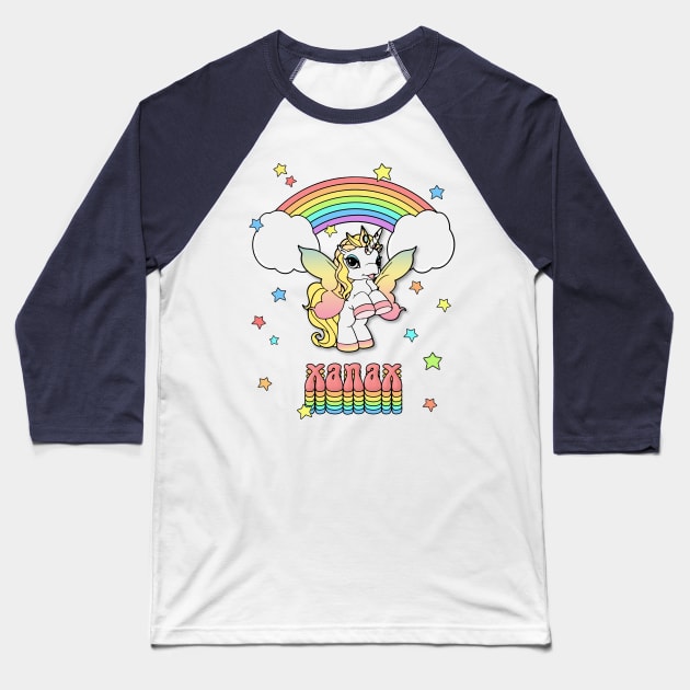 Xanax Rainbow High Unicorn Baseball T-Shirt by DankFutura